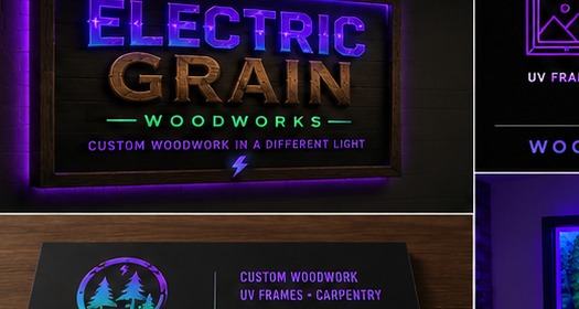 Electric Grain illuminated wood sign